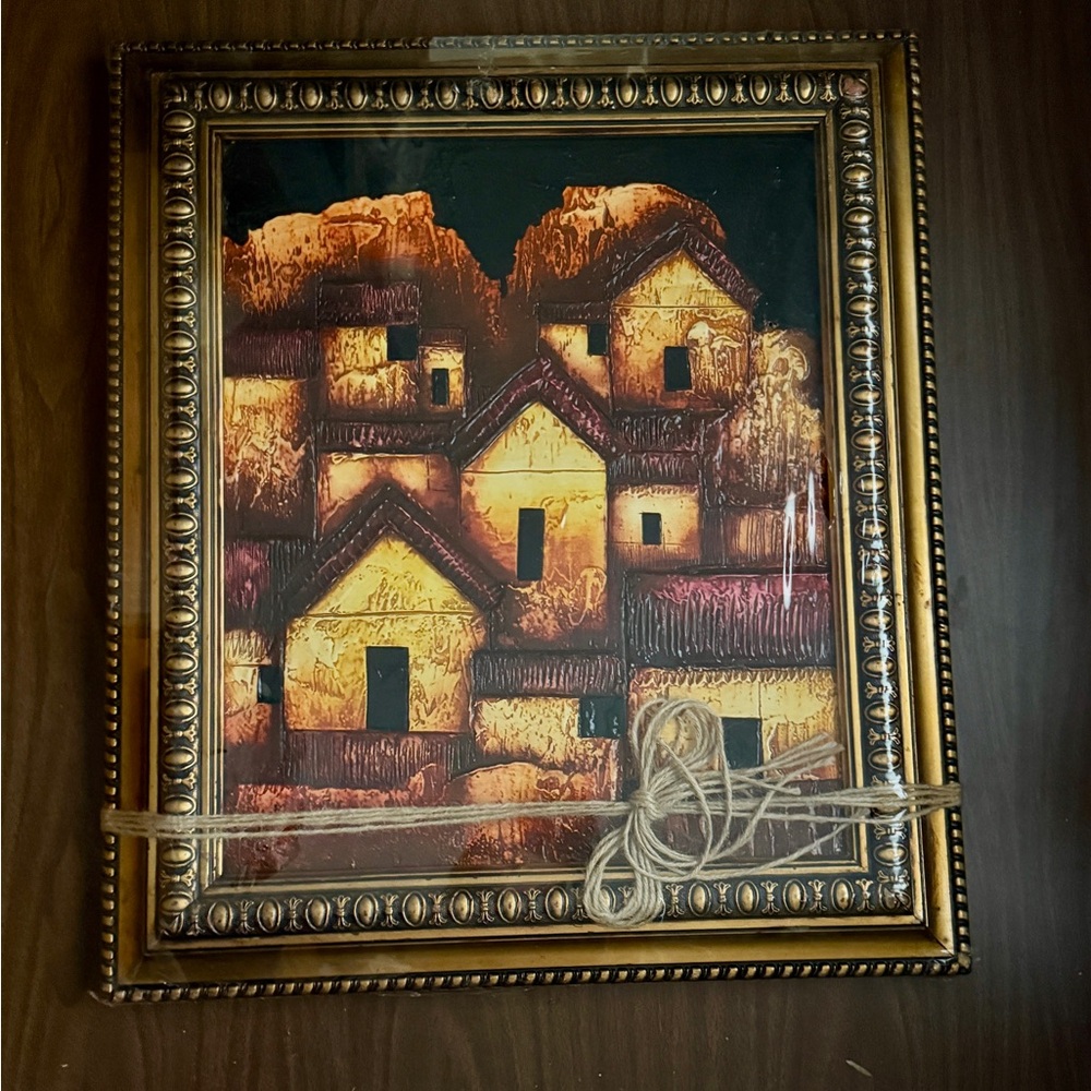 Framed Village Scene Art